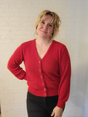 up to L - Red Mr. Rogers Cardigan